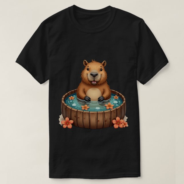 Camiseta Capybara Relaxamento em Banheira de Hidromassagem  (Frente do Design)