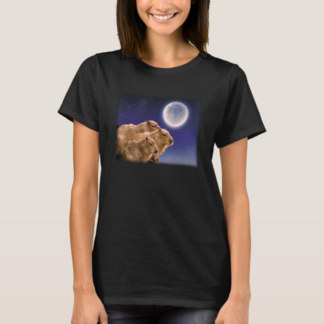 Camiseta Capybara Rodents Three Capybaras Moon Animal (Frente)