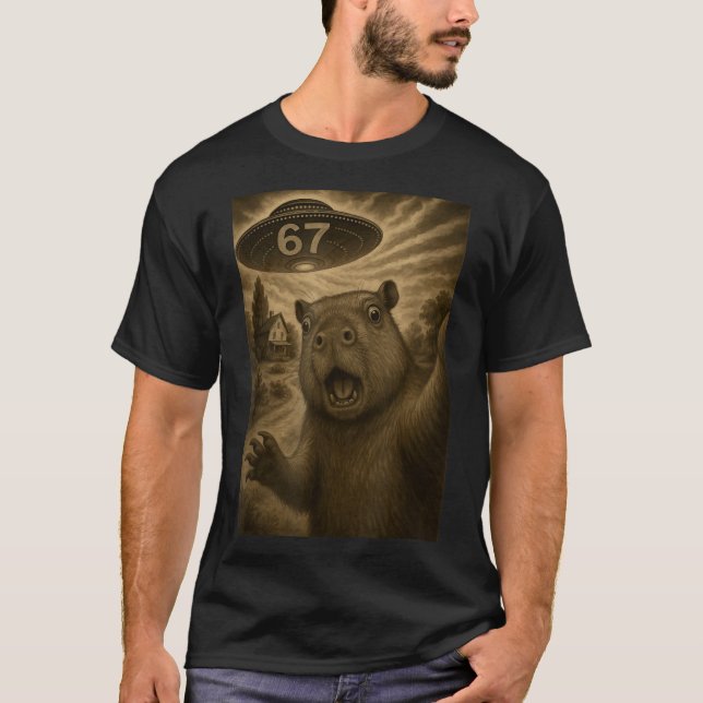Camiseta Capybara Selfie 67 Meme Six Seven Funny Ufo  (Frente)