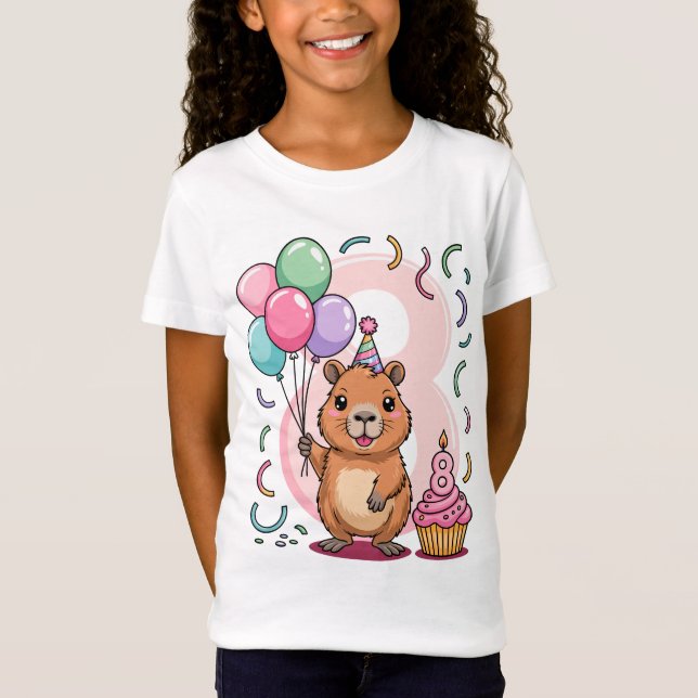 Camiseta Capybara Shirt for Girls 8 Birthday Party Fun (Frente)