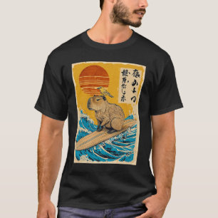 Camiseta Capybara Surfing Japonês Art Sunset Animal Riding