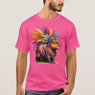 Camiseta Capybara Vestindo Tribal Headdress Carniva Colorid