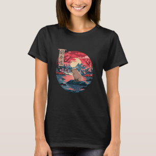 Camiseta Capybara Vintage Japão Art Japonês Capybara Sunse