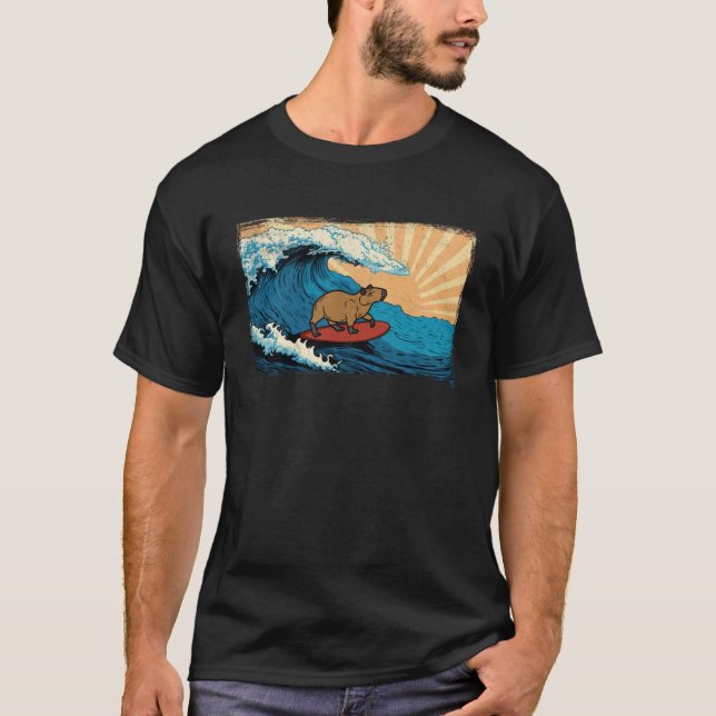 Camiseta Capybara Wave  Animal  Capibara Surfing (Frente)