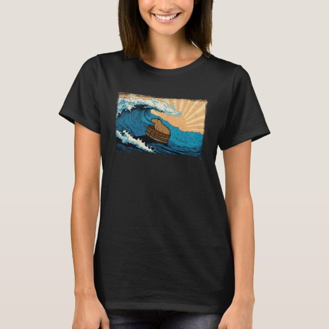 Camiseta Capybara Wave  Capibara Beach Surfer Distressed (Frente)