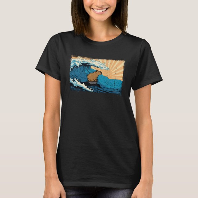 Camiseta Capybara Wave  Surfing Rodent Animal (Frente)