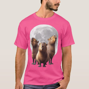Camiseta Capybaras Howling Na Lua Funny Capybara