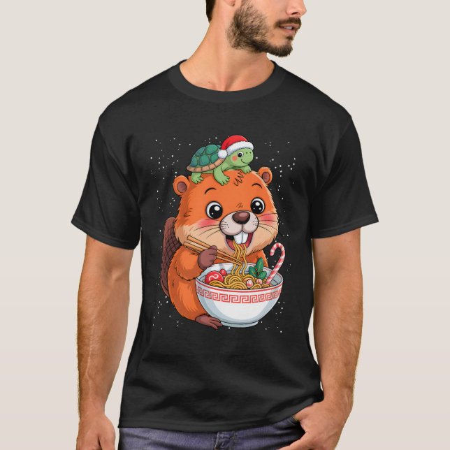 Camiseta Capyra E Turtle Ckpack Ramen Kawaii Xmas Capira (Frente)