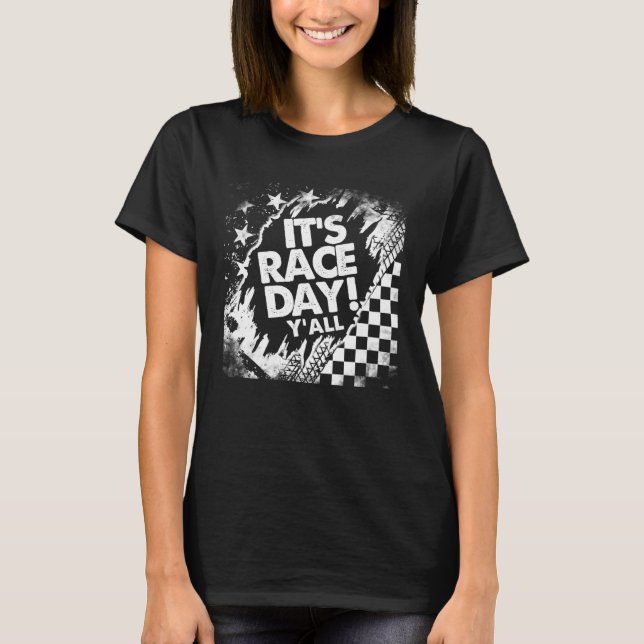 Camiseta Car Racing It s Raceday Checkered Flag Dirt Track  (Frente)