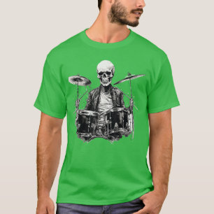 Camiseta Cara Baterista Esqueleto Banda de Rock And Roll Ro