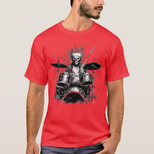 Camiseta Cara Baterista Esqueleto Banda de Rock and Roll Ro