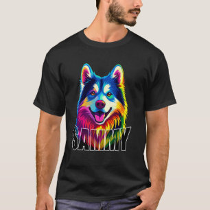 Camiseta Cara Colorida Samoyed Sorridente Amante de Cachorr