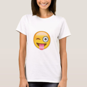 Camiseta Cara com a língua e o olho para fora colados Emoji