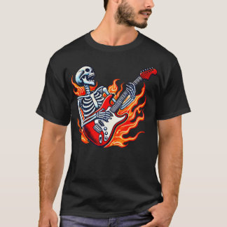 Camiseta Cara com Guitarra Elétrica Esqueleto Banda de Rock