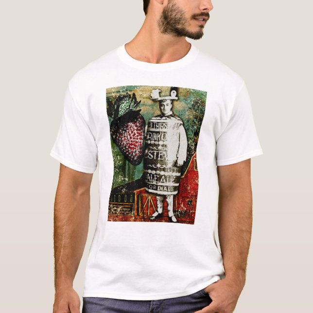 Camiseta Cara de Aveia de Morango - Colagem de Ephemera Vin (Frente)