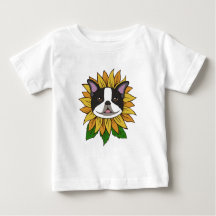 Cara de cachorro Boston Terrier fofa em girassol
