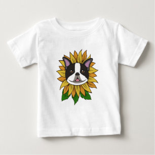 Camiseta Cara de cachorro Boston Terrier fofa em girassol