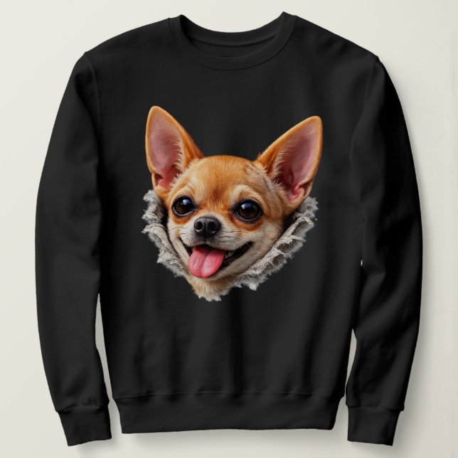 Camiseta Cara de Chihuahua Engraçada em Design 3D – Meme de (Frente do Design)