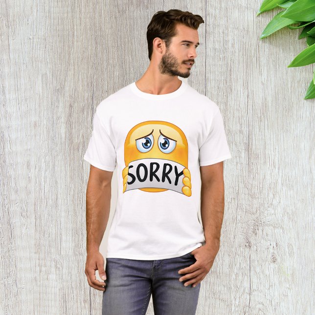 Camiseta Cara de Emoji Triste Desculpando-se com Placa de D (Criador carregado)