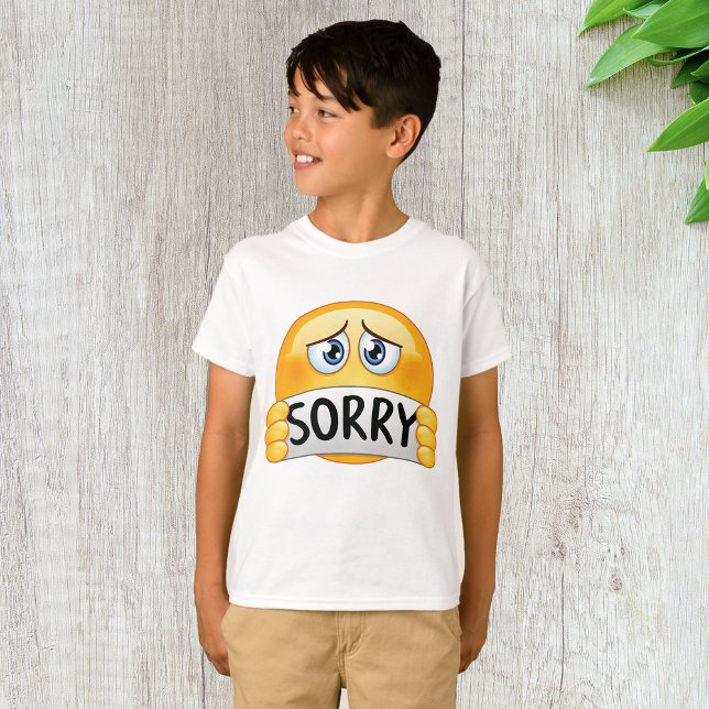 Camiseta Cara de Emoji Triste e Desculpe Segurando Placa de (Criador carregado)