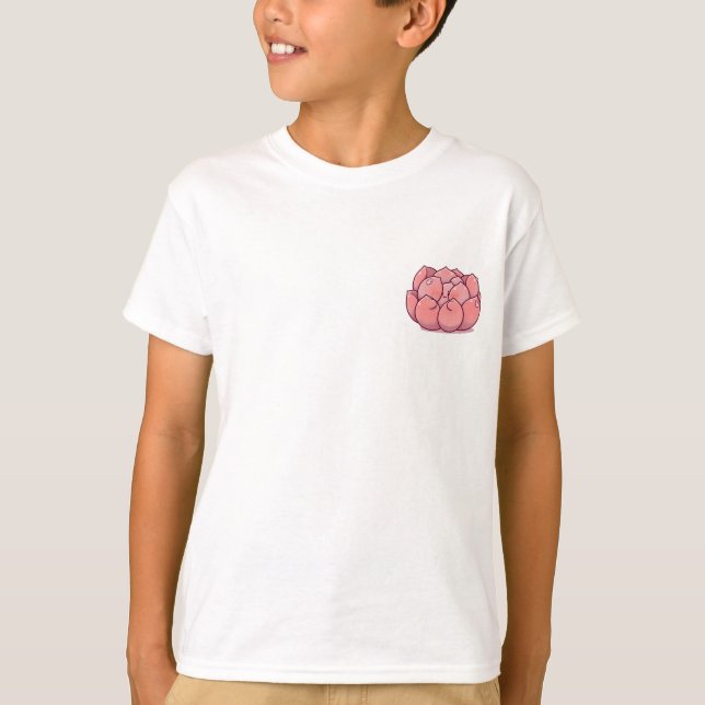 Camiseta Cara de Flor de Peônia Corada Fofa para Crianças (Frente)