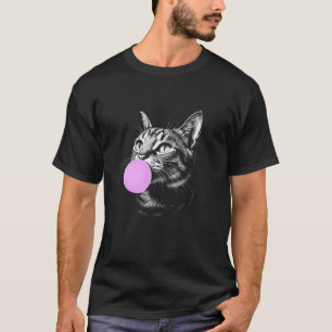 Camiseta Cara de Gato Mastigando Chiclete, Engraçado Fofo P