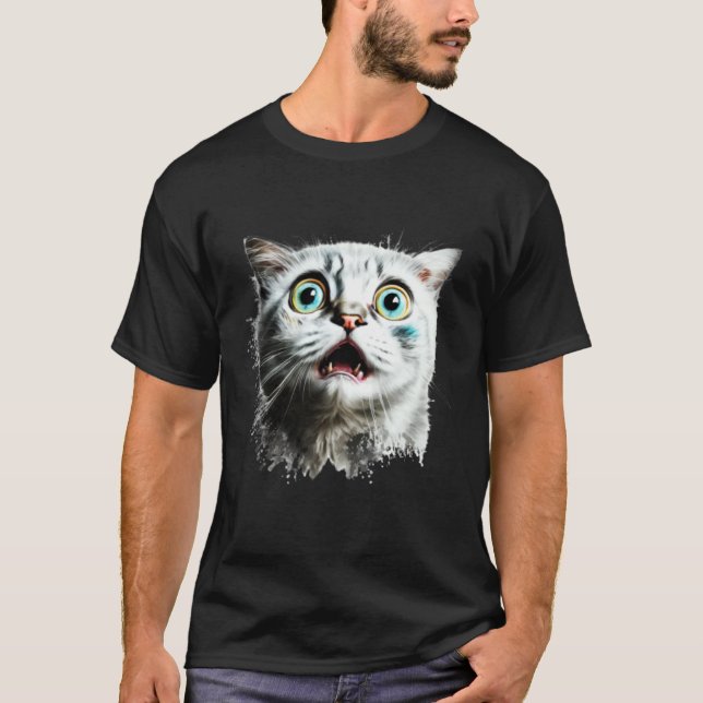 Camiseta Cara de Gato Medroso Gato Assustado (Frente)