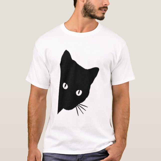Camiseta Cara de gato preto espiando, espiando um boi, amor (Frente)