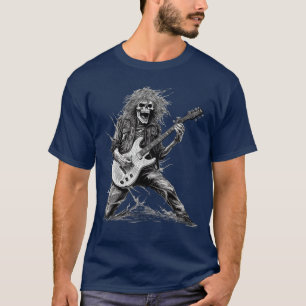 Camiseta Cara de Guitarra Esqueleto Banda de Rock and Roll 