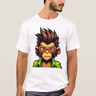 Camiseta Cara de Macaco de Desenho com Cabelo Puntudo