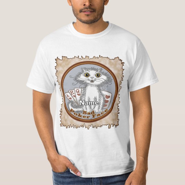 Camiseta Cara de Poker do Gato Scraggles (Frente)