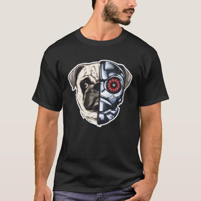 Camiseta Cara de Pug Fofo com Máscara de Robô para Pug (Frente)