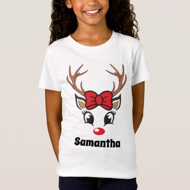 Camiseta Cara de Rena de Natal Fofo (Frente)