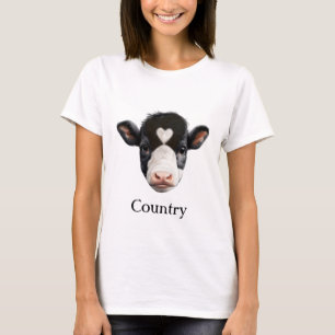 Camiseta Cara de Vaca Preta e Branca Country