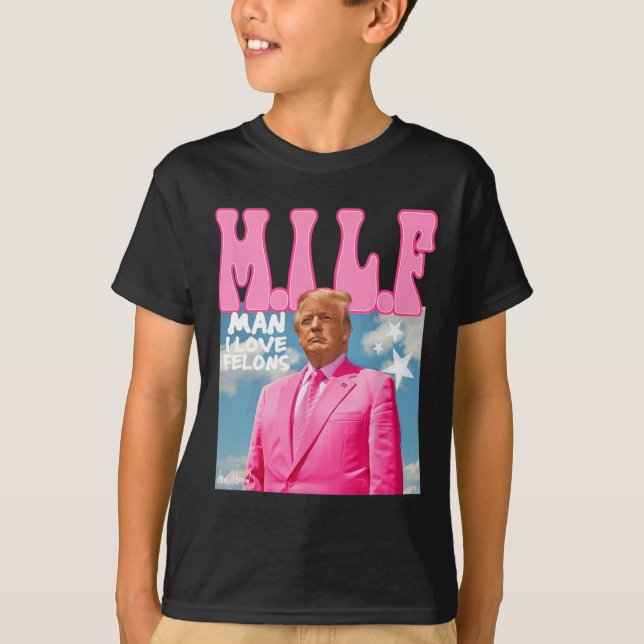 Camiseta Cara Eu Amo Criminosos Engraçado Trump Rosa 2024 P (Frente)