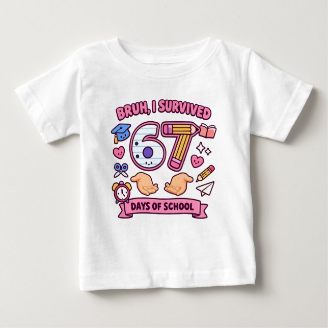 Camiseta Cara, eu sobrevivi 67 dias de aula (Frente)