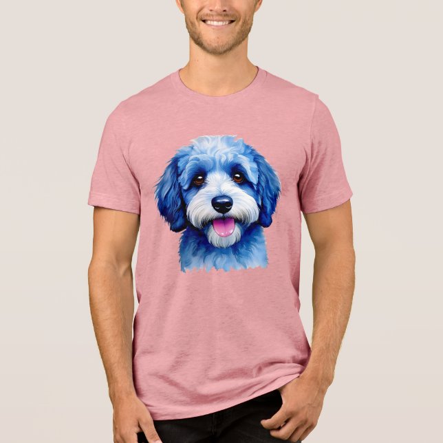 Camiseta Cara feliz de Sheepadoodle em azul (Frente)