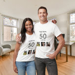 Camiseta cara personalizada de fotografia monograma de 50 a<br><div class="desc">Para um aniversário de 50 anos como presente ou para a festa. Uma colagem de 3 fotos de seus amigos,  família,  interesse ou animais de estimação. Personalize e adicione seu nome,  50 anos e uma data. Data de nascimento ou data da festa de aniversário. Cinza e texto a preto.</div>