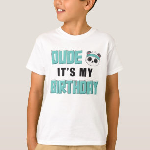 Camiseta Cara Teal e Panda Negra Garoto de Aniversário