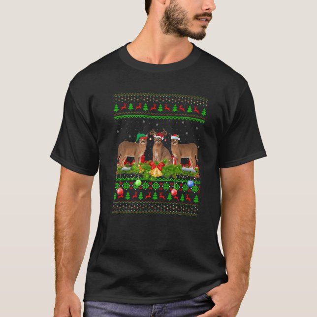 Camiseta Caracal Lover Xmas Papais noeis de iluminação cara (Frente)