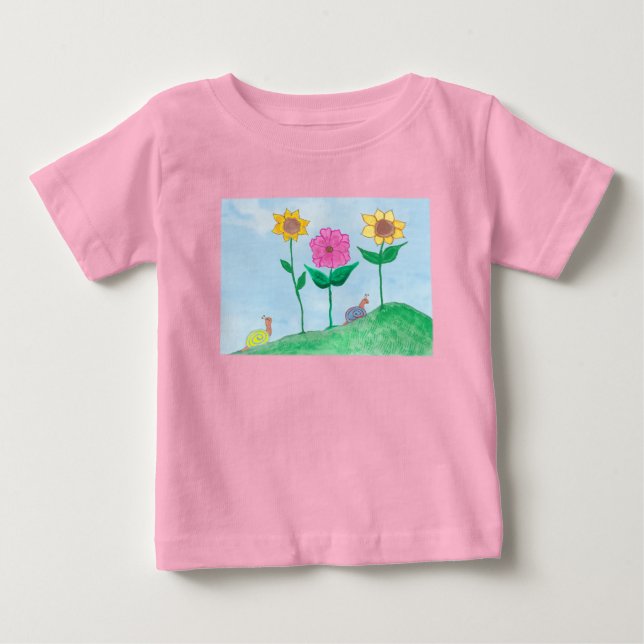 Camiseta Caracóis Caprichosos & Flores Coloridas (Frente)