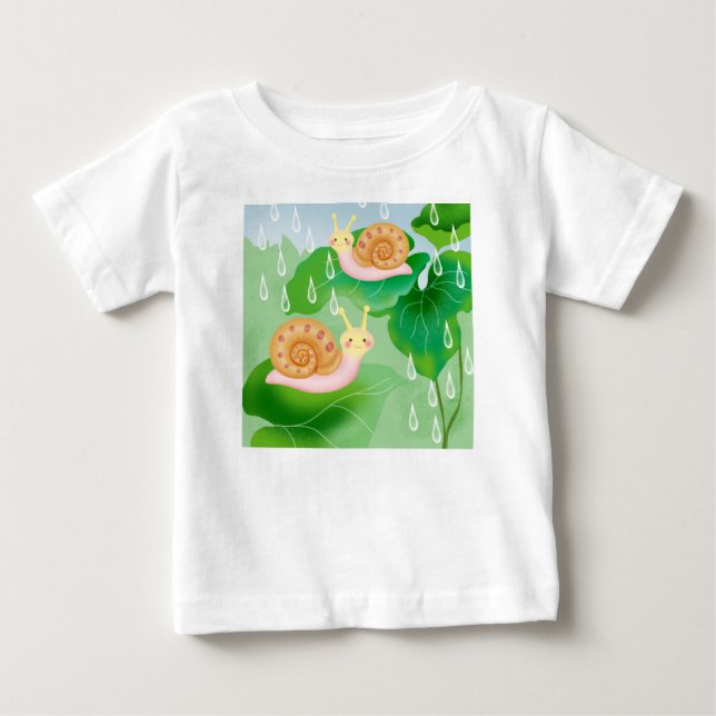 Camiseta caracóis em folhas no jardim (Frente)