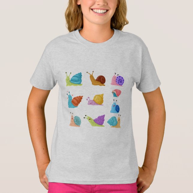 Camiseta Caracóis Ilustrados Belamente, Vintage Snail Lover (Frente)