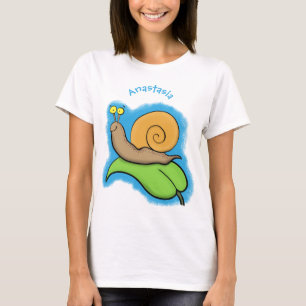 Camiseta Caracol bonito e feliz numa ilustração de desenh