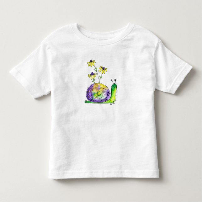 Camiseta Caracol Feliz Branca Com Flores Amarelas (Frente)