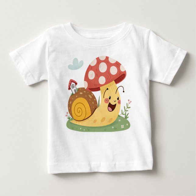 Camiseta Caracol Kawaii com Mushroom House (Frente)