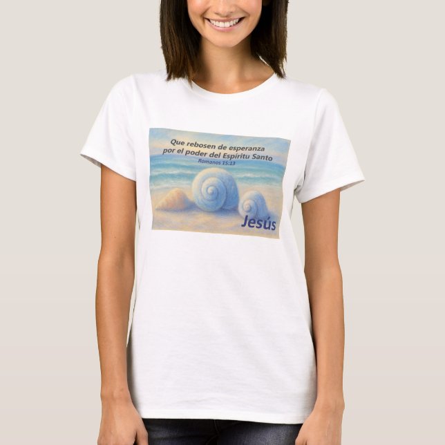 Camiseta caracolas de Mar con Versículo Romanos (Frente)