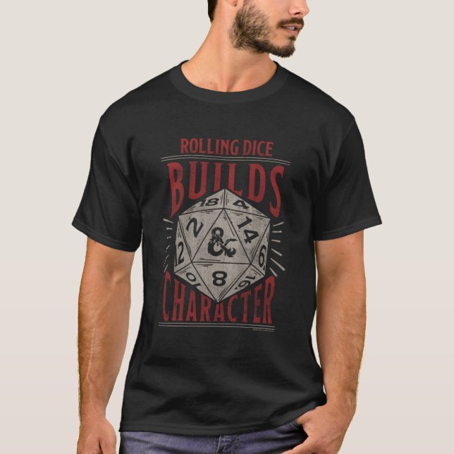 Camiseta Caractere de construção do Dice Rolling dos Dungeo (Frente)