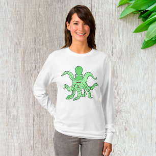 Camiseta Caractere Octopus Verde Quirky Sea Monster