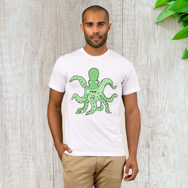 Camiseta Caractere Octopus Verde Quirky Sea Monster (Criador carregado)
